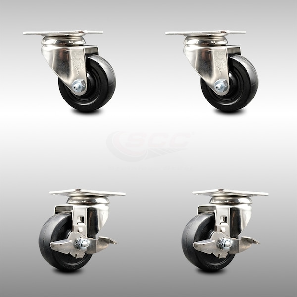 Service Caster 3 Inch 316SS Hard Rubber Wheel Swivel Top Plate Caster Brakes SCC, 2PK SCC-SS31620S314-HRS-2-TLB-2 - main